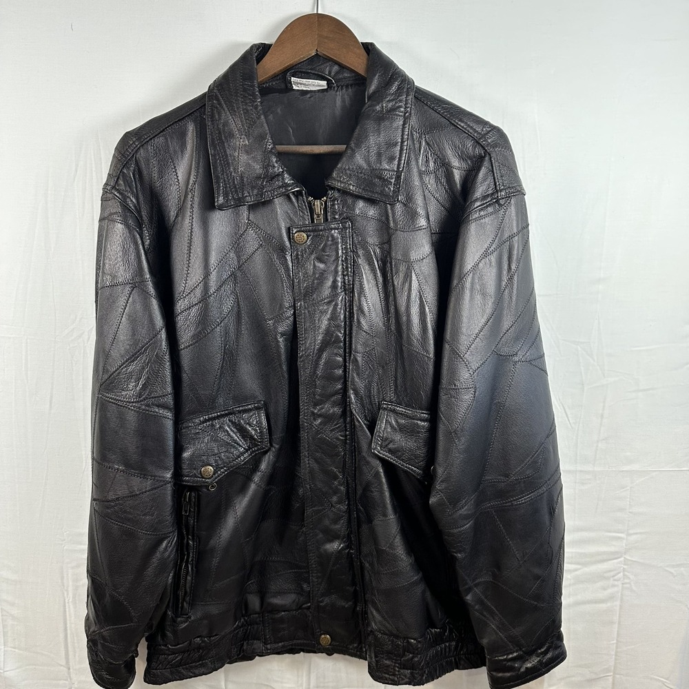 Flight Path Mens Vintage Black Patchwork Genuine Leather‎ Bomber Jacket Medium
